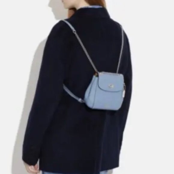 Coach Convertible Pebble Leather Mini Backpack Crossbody Silver/Blue NWT - Picture 2 of 10